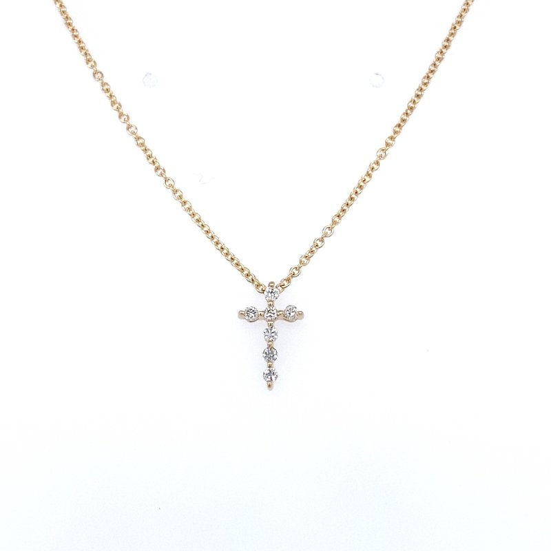14K Yellow Gold X-Small Diamond Cross Necklace