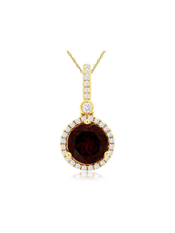 14KT .18CTW(R)GARNET/PAVE DIAMOND RD. PENDANT ON CHAIN(R1.50CT GAR)