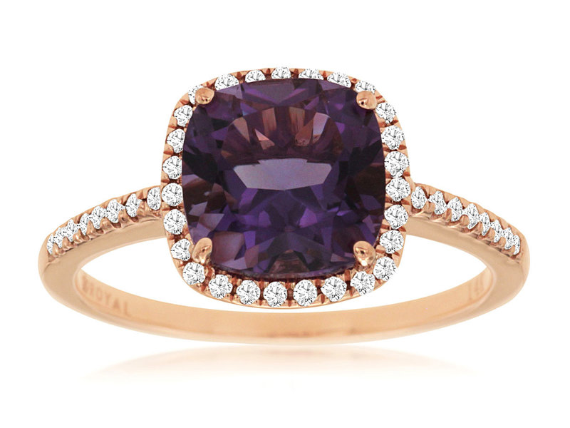 14KT PG .18CTW(RG)(C)AMETHYST/PAVE DIAMOND RING(C1.90CT AME)