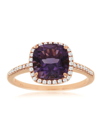 14KT PG .18CTW(RG)(C)AMETHYST/PAVE DIAMOND RING(C1.90CT AME)