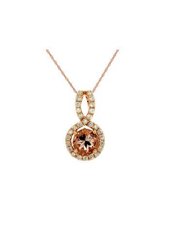 14KT PG .20CTW(R)MORGANITE/PAVE DIAMOND PENDANT ON CHAIN(R.75CT MORG)