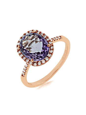 14KT PG .21CTW AMETHYST/PAVE DIAMOND RING(O3.00CT AME)