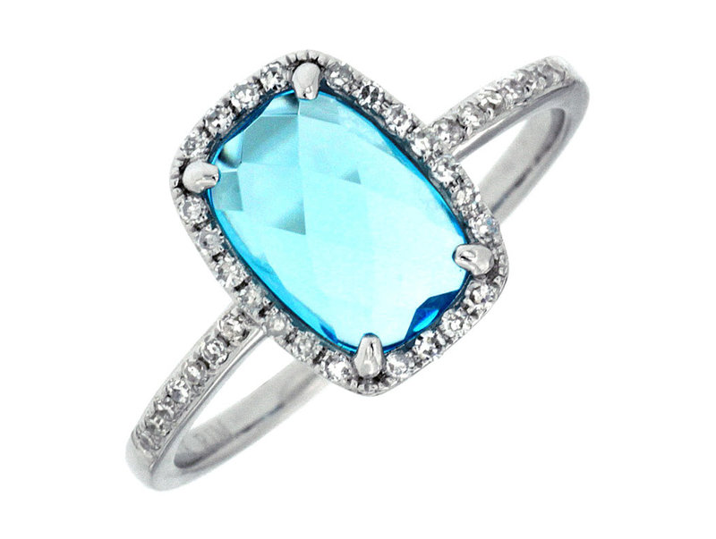 14KT WG  .14CTW(C)BLUE TOPAZ/PAVE DIAMOND RING(C2.10CT BT)