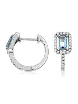 14KT WG  .21CT(E)AQUA/PAVE DIAMOND HUGGIES(E.45CTW AQUA)