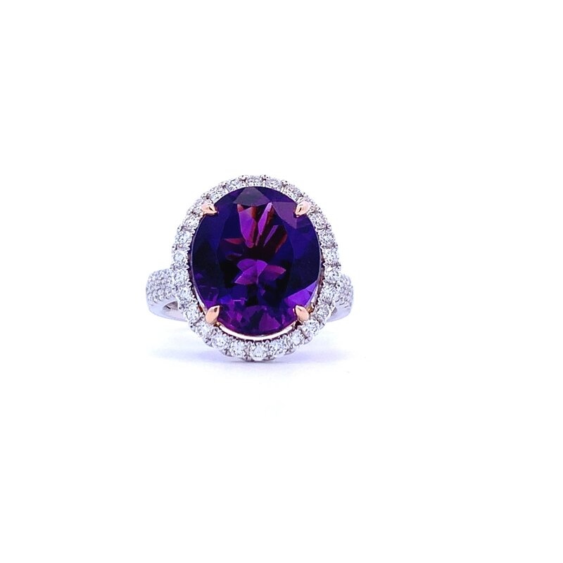 18K White Gold Amethyst and Diamond Ring