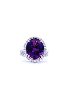 18K White Gold Amethyst and Diamond Ring