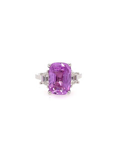 18K White Gold Pink Sapphire Three Stone Ring