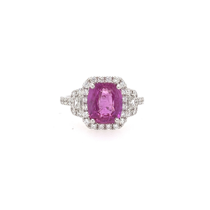 18K White Gold Pink Sapphire Three Stone Ring