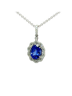 18K White Gold Tanzanite and Diamond Necklace