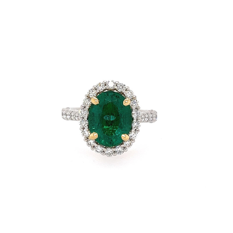 18KT Two Tone Emerald and Diamond Ring