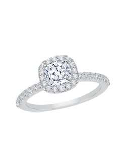 Carizza Complete Cushion Cut 1.19 ctw White Gold Diamond Halo Engagement Ring