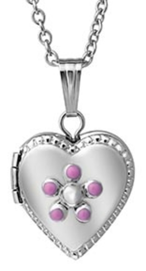 Children's Sterling Silver Heart Locket with Pink Flower