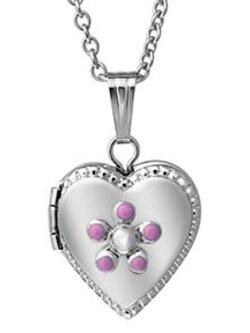 Children's Sterling Silver Heart Locket with Pink Flower