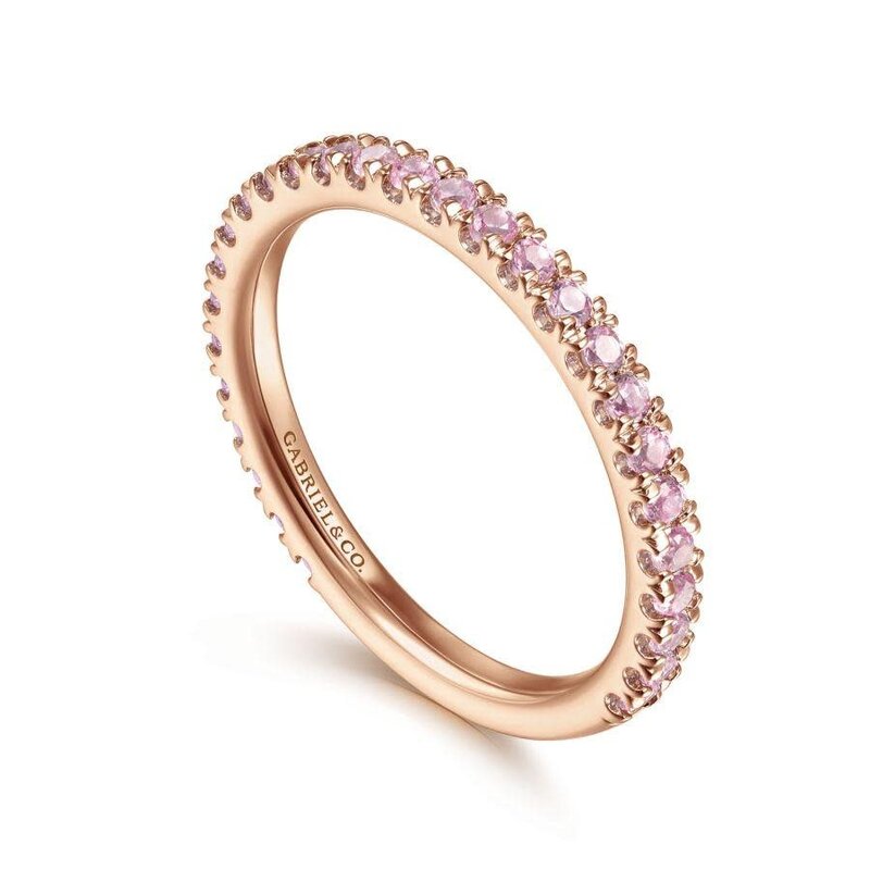 Gabriel & Co. 14K Rose Gold Pink Created Zircon Stackable Ring