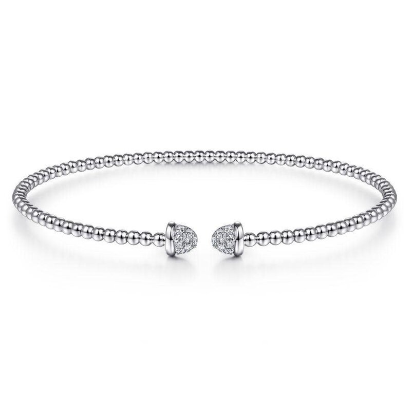 Gabriel & Co. 14K White Gold Bead Cuff Bracelet with Diamond Pave Caps