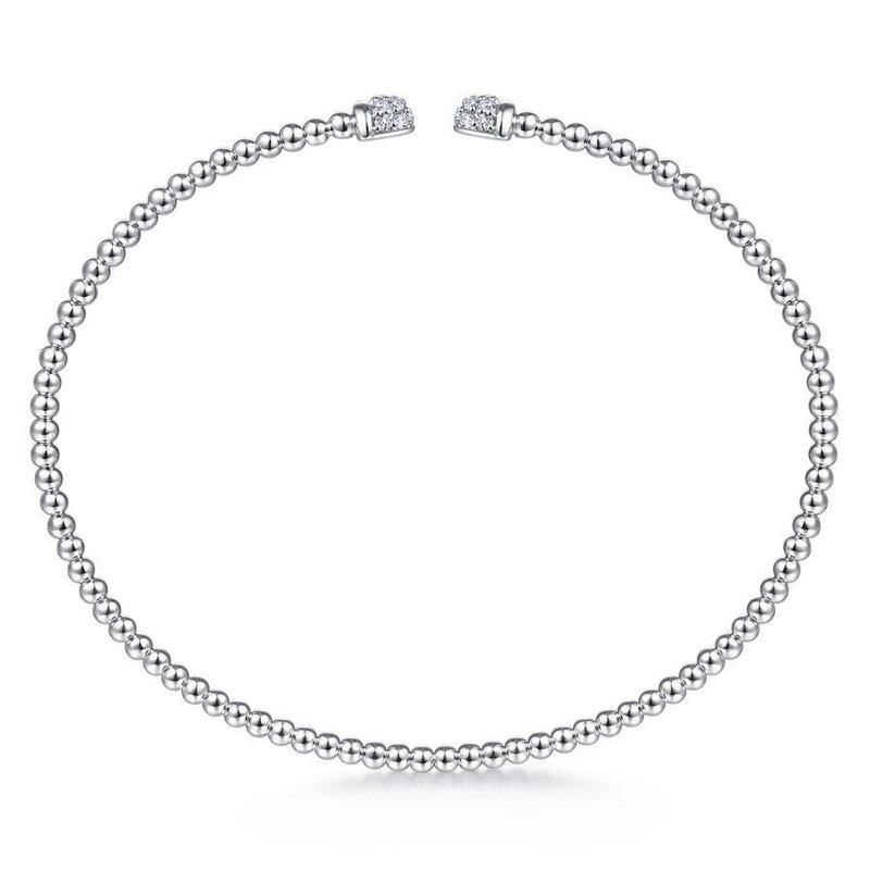 Gabriel & Co. 14K White Gold Bead Cuff Bracelet with Diamond Pave Caps