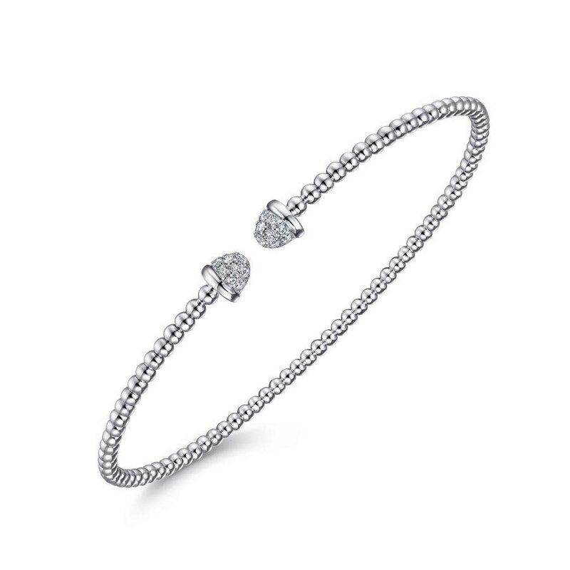 Gabriel & Co. 14K White Gold Bead Cuff Bracelet with Diamond Pave Caps