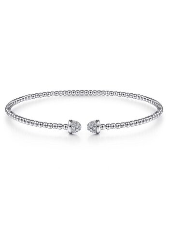 Gabriel & Co. 14K White Gold Bead Cuff Bracelet with Diamond Pave Caps