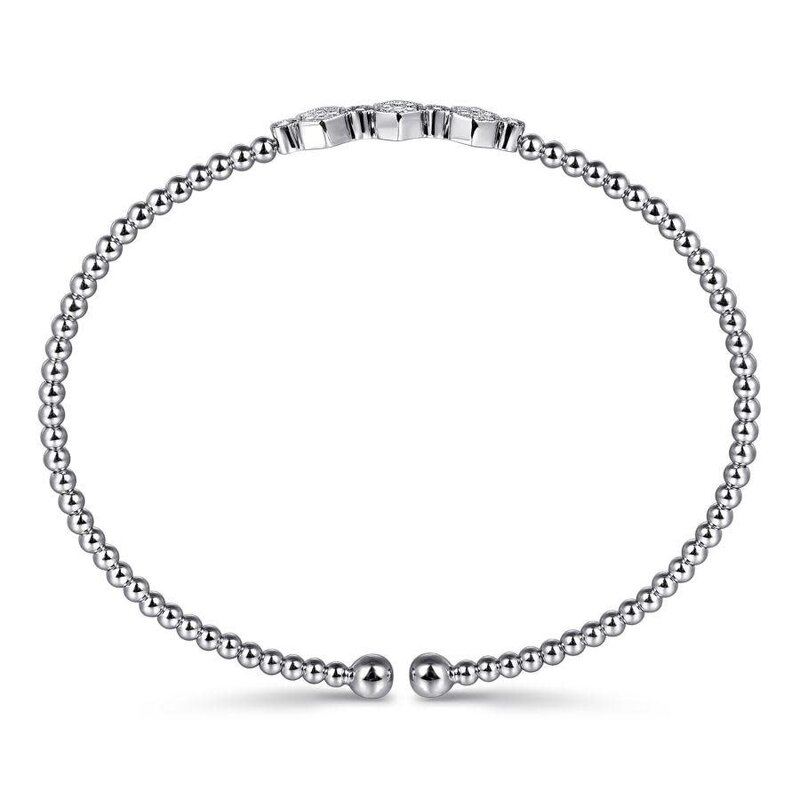 Gabriel & Co. 14K White Gold Bujukan Bead Cuff Bracelet with Cluster Diamond Hexagon Stations