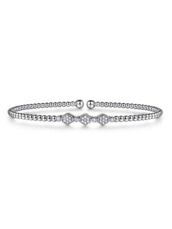 Gabriel & Co. 14K White Gold Bujukan Bead Cuff Bracelet with Cluster Diamond Hexagon Stations