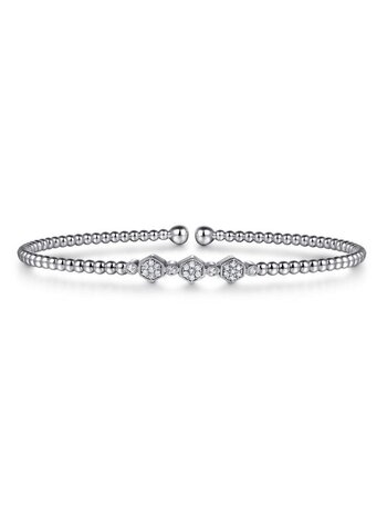 Gabriel & Co. 14K White Gold Bujukan Bead Cuff Bracelet with Cluster Diamond Hexagon Stations