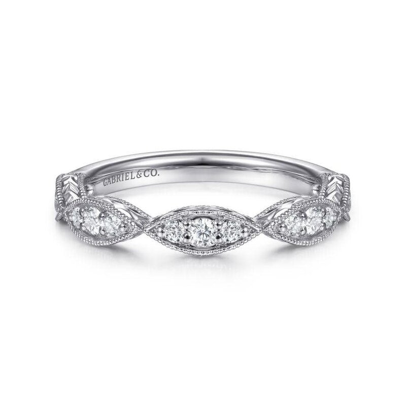 Gabriel & Co. 14K White Gold Diamond Marquise Station Ring