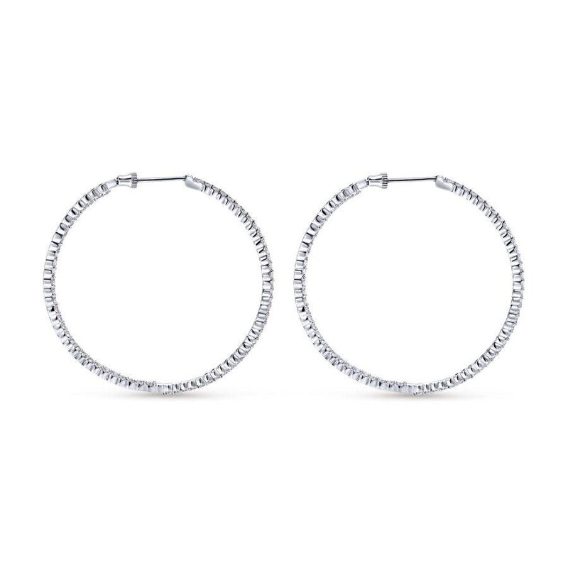 Gabriel & Co. 14K White Gold Prong Set 50mm Round Inside Out Diamond Hoop Earrings