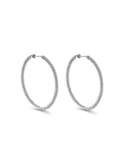 Gabriel & Co. 14K White Gold Prong Set 50mm Round Inside Out Diamond Hoop Earrings