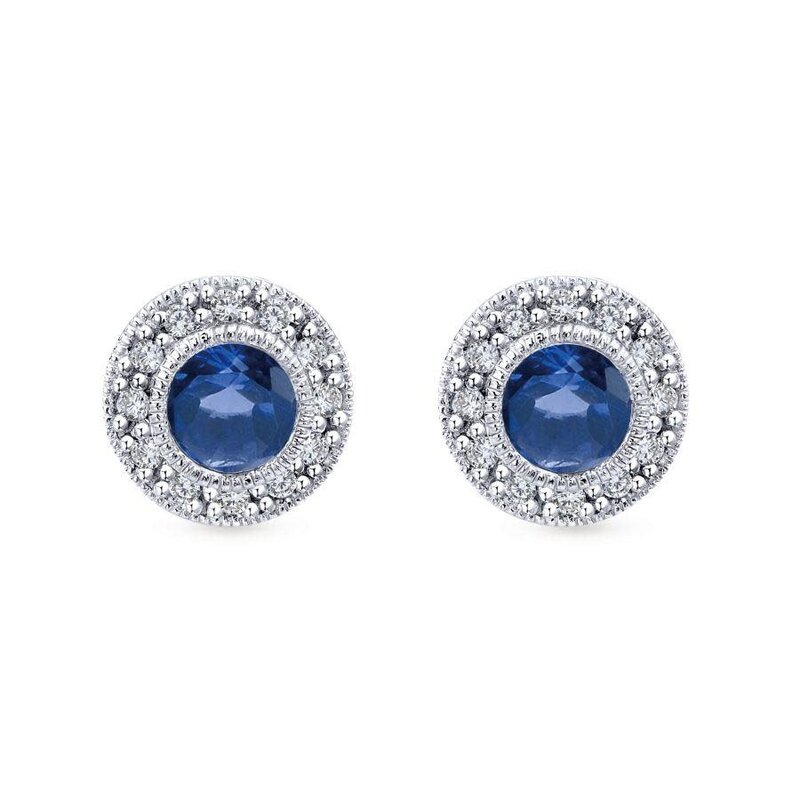 Gabriel & Co. 14K White Gold Round Sapphires with Diamond Halo Earrings