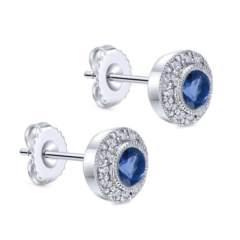 Gabriel & Co. 14K White Gold Round Sapphires with Diamond Halo Earrings