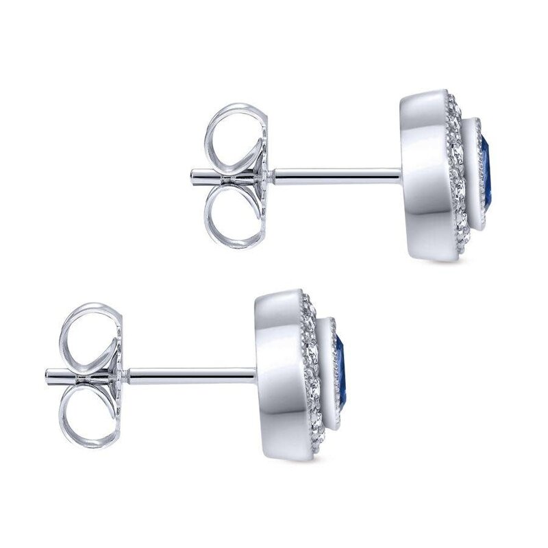 Gabriel & Co. 14K White Gold Round Sapphires with Diamond Halo Earrings