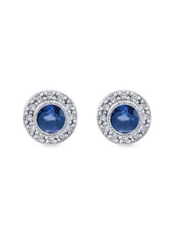 Gabriel & Co. 14K White Gold Round Sapphires with Diamond Halo Earrings