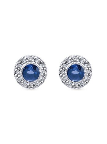 Gabriel & Co. 14K White Gold Round Sapphires with Diamond Halo Earrings