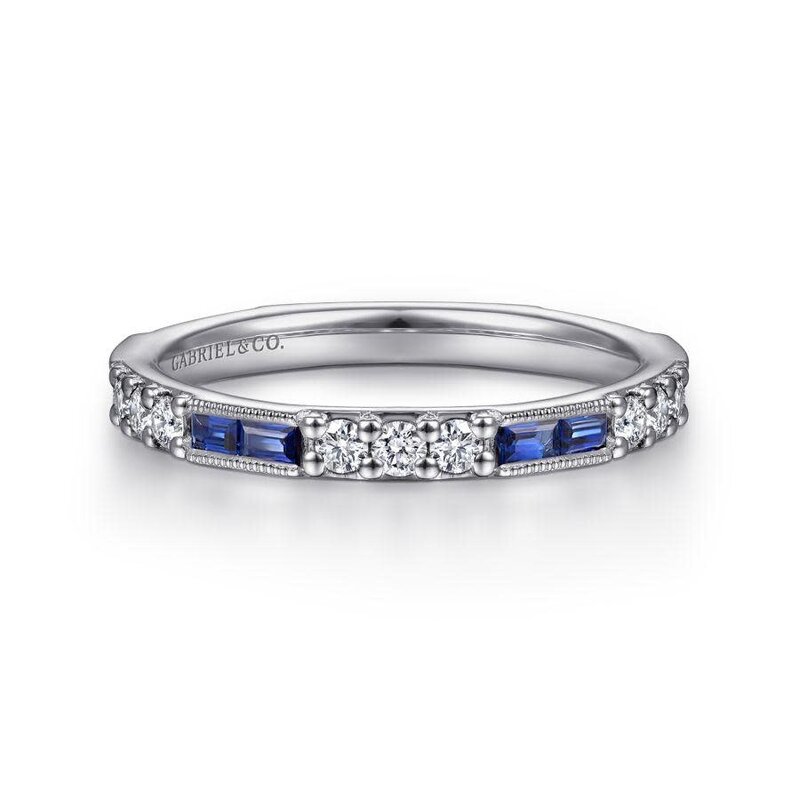 Gabriel & Co. 14K White Gold Sapphire Baguette and Diamond Stackable Ring