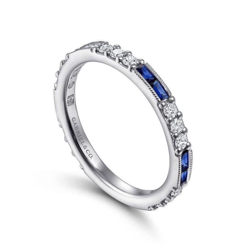 Gabriel & Co. 14K White Gold Sapphire Baguette and Diamond Stackable Ring