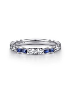 Gabriel & Co. 14K White Gold Sapphire Baguette and Diamond Stackable Ring