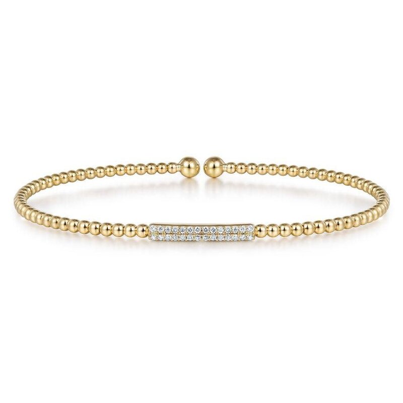 Gabriel & Co. 14K Yellow Gold Bead Cuff Bracelet with Diamonds