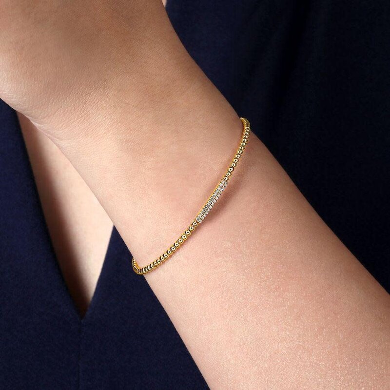 Gabriel & Co. 14K Yellow Gold Bead Cuff Bracelet with Diamonds