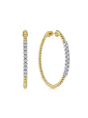 Gabriel & Co. 14K Yellow Gold Beaded 40mm Classic Diamond Hoop Earrings