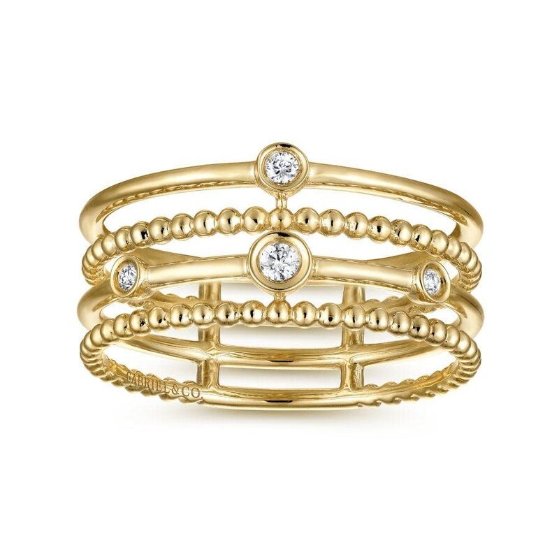 Gabriel & Co. 14K Yellow Gold Bezel Set Diamond Station Layered Ring