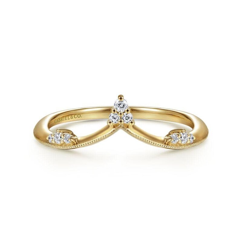 Gabriel & Co. 14K Yellow Gold Curved Diamond V Ring