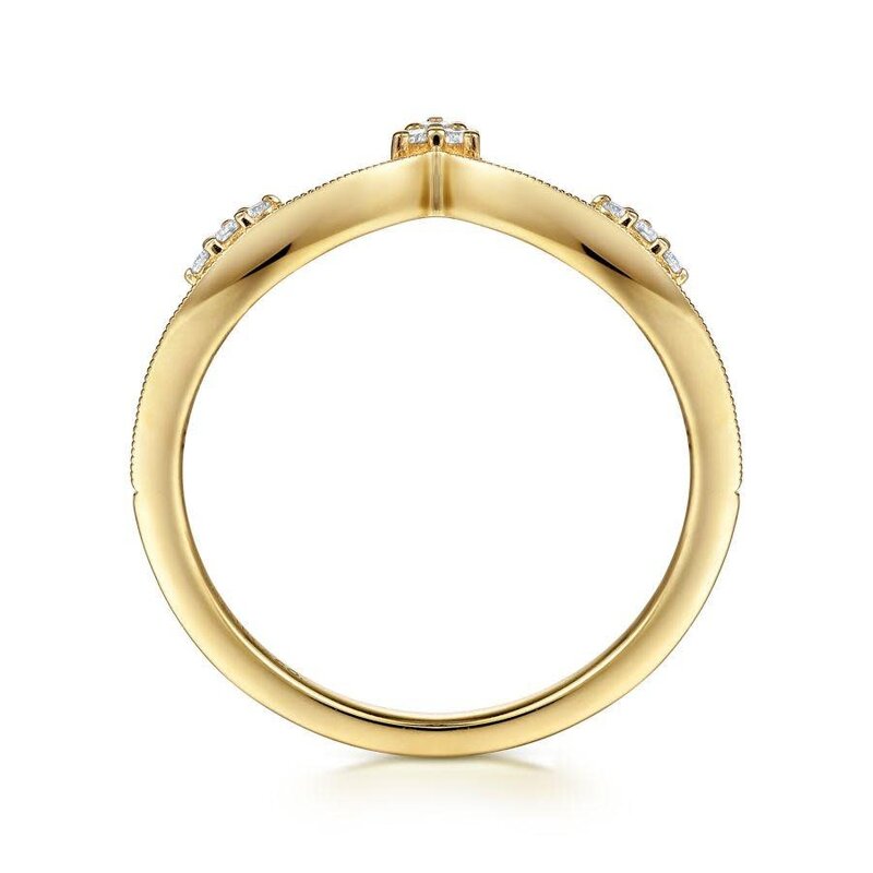 Gabriel & Co. 14K Yellow Gold Curved Diamond V Ring