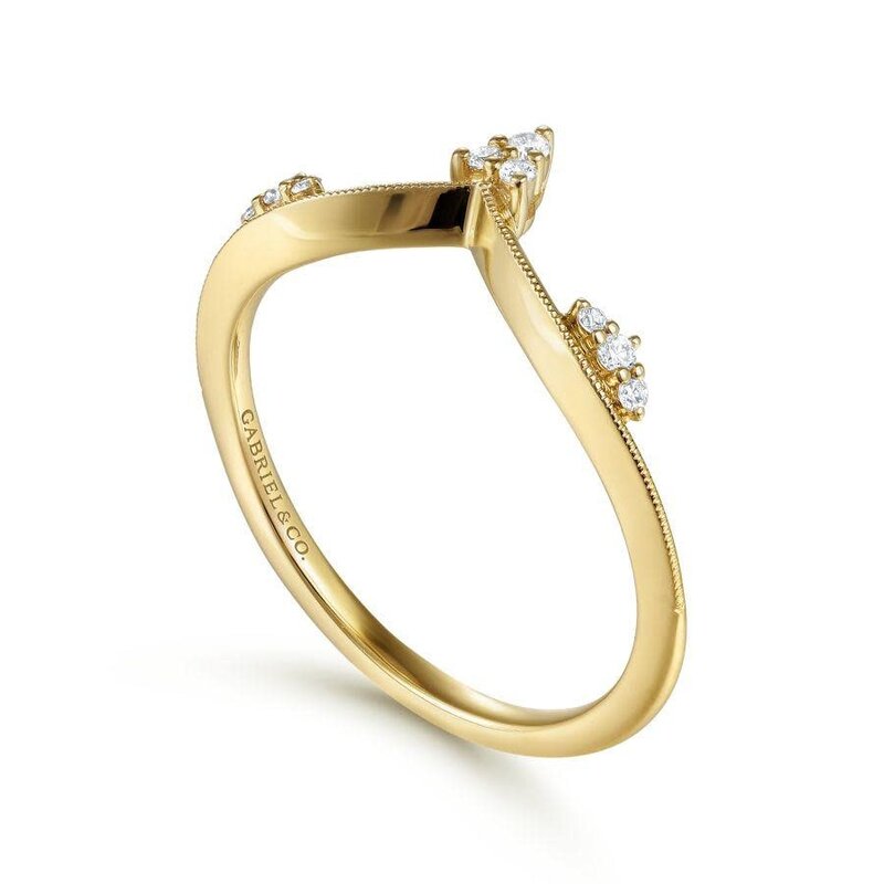 Gabriel & Co. 14K Yellow Gold Curved Diamond V Ring