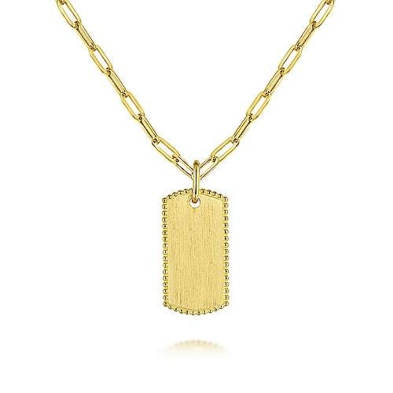 Gabriel & Co. 14K Yellow Gold Dog Tag Pendant Hollow Chain Necklace