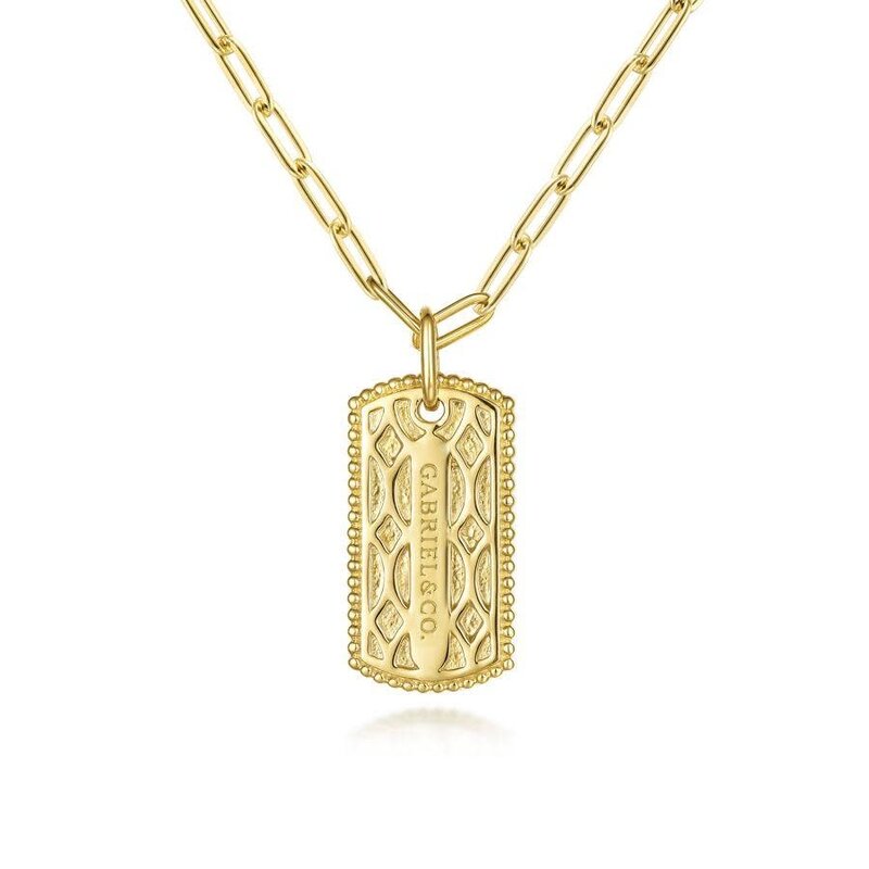 Gabriel & Co. 14K Yellow Gold Dog Tag Pendant Hollow Chain Necklace