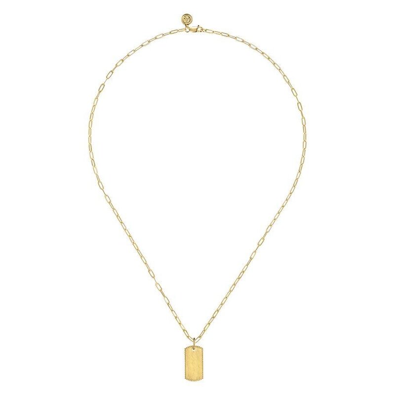 Gabriel & Co. 14K Yellow Gold Dog Tag Pendant Hollow Chain Necklace