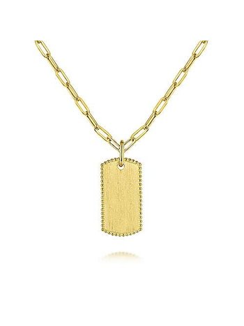 Gabriel & Co. 14K Yellow Gold Dog Tag Pendant Hollow Chain Necklace