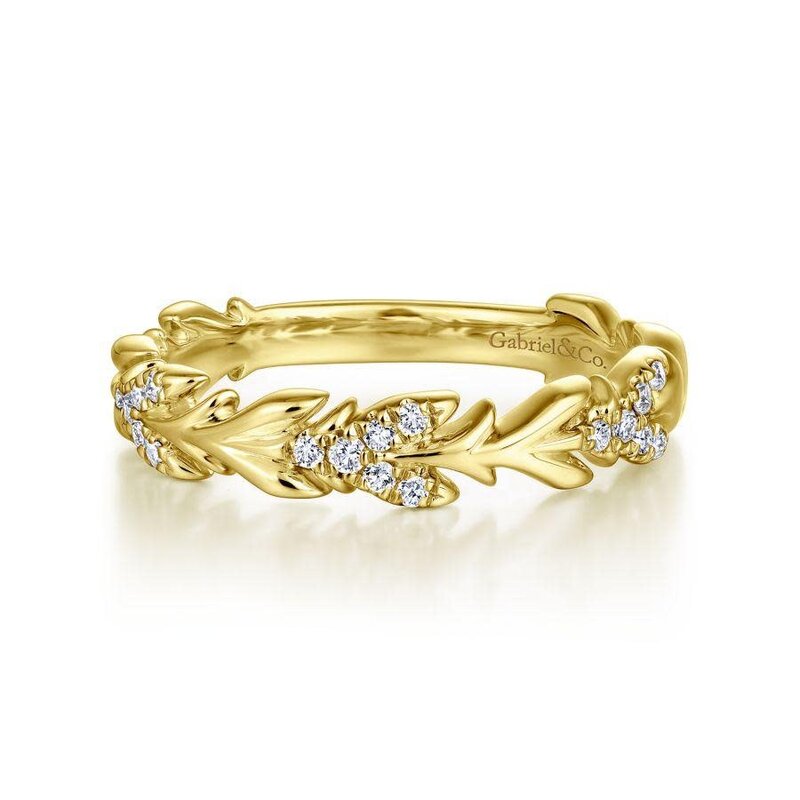 Gabriel & Co. 14K Yellow Gold Floral Stackable Diamond Band