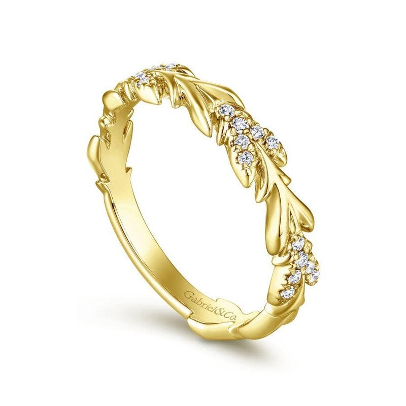 Gabriel & Co. 14K Yellow Gold Floral Stackable Diamond Band