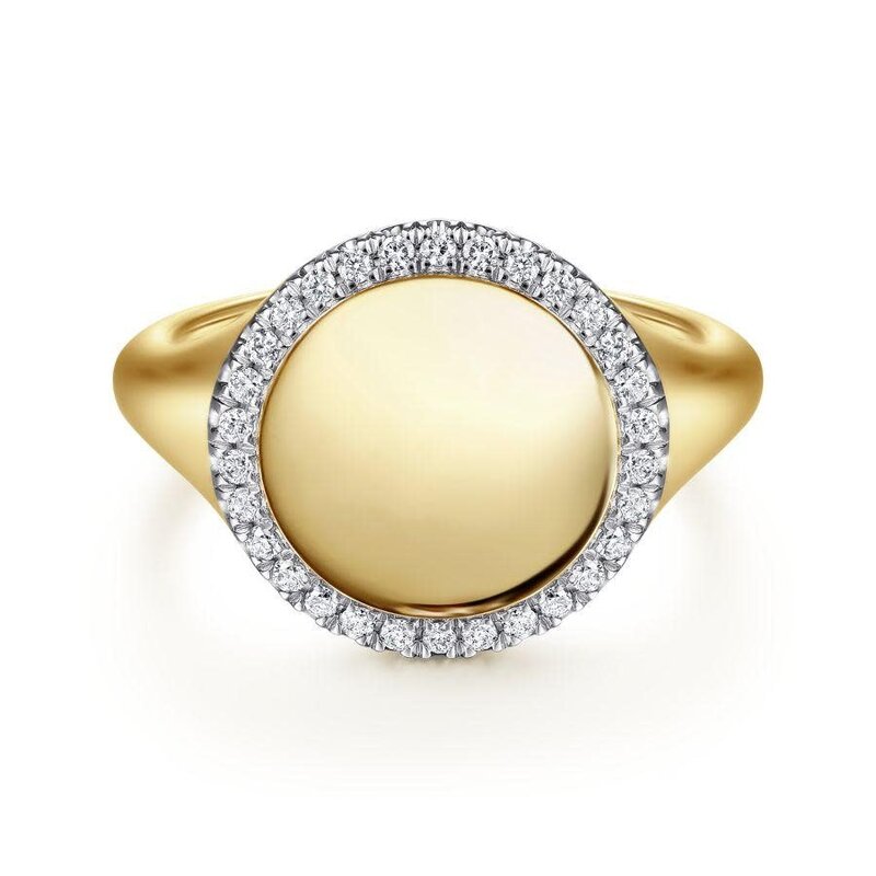 Gabriel & Co. 14K Yellow Gold Pinky Signet Ring with Diamond Halo